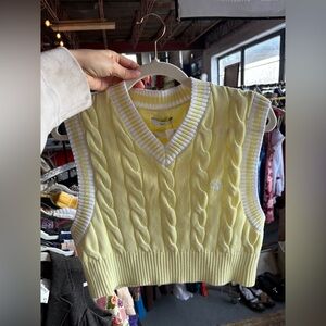 TNA Cable Knit V-Neck Sweater Vest with White Trim